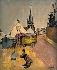 Forains devant des roulottes dans un village by Celso Lagar Arroyo, Toile, sold Jun 2022