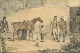 Un marchand de chevaux anglais, en 1828 by Eugène Lami, Lithographie au crayon et à la plume coloriée au patron avec retouches, sold May 2022