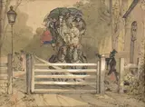La Barrière by Eugène Lami, Lithographie à la plume coloriée au patron avec retouches, sold May 2022