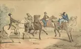 Chevaux de Louage au Bois de Boulogne, en 1828 by Eugène Lami, Lithographie au crayon et à la plume coloriée au patron avec retouches, sold May 2022