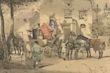Un Relais by Eugène Lami, Lithographie à la plume coloriée au patron avec retouches, sold May 2022