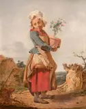 Jeune fille portant un rosier en pot by Martin Drolling, Panneau de noyer, sold May 2022