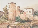 Maison fortifiée by Horace Antoine Fonville, Aquarelle, sold Nov 2023