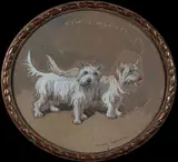 Les deux chiens "Kim et Winkey by Édouard Doigneau, Crayon, aquarelle et gouache, sold Nov 2023