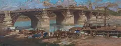 Lavandières au pied du pont de Guillotière by Charles Lacour, Pastel, sold Nov 2023