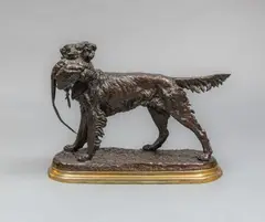 Setter anglais au faisan by Jules Moignez, Épreuve en bronze à patine brune, sold Nov 2023