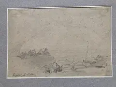 Pêcheurs de bord de mer by Eugène Le Poittevin, Crayon noir, sold May 2022