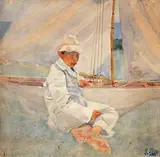 Le jeune navigateur by Pierre Roy, Aquarelle sur traits de crayon noir Porte en bas à droite le cachet de l'artiste, sold May 2022