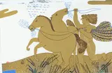 Deux chevaux dorés by Alekos Fassianos, 2000, Lithographie en couleurs dédicacée « à mon cher Michel » datée, sold Apr 2022