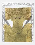 Personnage de face, mains aux épaules by Alekos Fassianos, Lithographie en couleurs avec rehauts de doré signée, sold Apr 2022