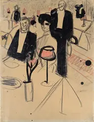 * Au restaurant, vers 1907-1908 Dessin à l'encre, au crayon noir et au crayon rouge by Auguste Chabaud, Aquarelle Zeichnungen Skulpturen : Saarland Museum, Sarrebruck, sold Apr 2022