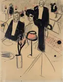 * Au restaurant, vers 1907-1908 Dessin à l'encre, au crayon noir et au crayon rouge by Auguste Chabaud, Aquarelle Zeichnungen Skulpturen : Saarland Museum, Sarrebruck, sold Apr 2022