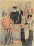 * Au théâtre, le groom, vers 1907-1908 Dessin au crayon noir rehaussé de crayon rouge by Auguste Chabaud, Aquarelle Zeichnungen Skulpturen : Saarland Museum, Sarrebruck, sold Apr 2022