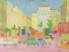Rue Paradis, Marseille. Paysage de Provence by François Diana, Huile sur papier et gouache sur papier, sold May 2022