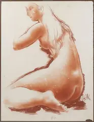 Baigneuse assise de profil by Antoniucci Volti, Sanguine sur papier, sold May 2022