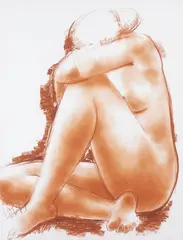 Baigneuse assise la tête posée sur le bras gauche by Antoniucci Volti, Sanguine sur papier, sold May 2022