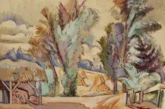Cour de ferme et paysage au champ, circa 1930-40 by André Lhote, Aquarelle et gouache sur papier marouflé sur papier, sold Apr 2022