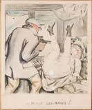 Haut Les Mains! by Abel Faivre, Crayon, lavis et craie, sold Mar 2017