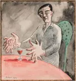 Autoportrait aux mains difformes by Roland Topor, Encre et aquarelle sur papier d'Arches signée en bas à gauche, sold Mar 2017