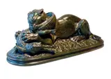 Tigre dévorant un gavial (seconde réduction) by Antoine-Louis Barye, Bronze à patine verte, sold Jun 2016