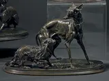Groupe lévrier et King Charles by Pierre-Jules Mêne, Épreuve en bronze à patine brun nuancé, sold Jun 2016