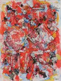 Composition rouge by Alexandre Istrati, 1988, Huile sur toile et collage, sold Oct 2022