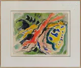 Les plongeurs multicolores by Édouard Pignon, 1971, Aquarelle sur papier, sold Oct 2022