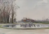 Bassin du Dragon à Versailles by Raymond Corbin, Aquarelle signée en bas à droite, sold Oct 2022