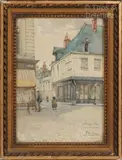 Place de village by François De Fossa, 1906, Aquarelle et dédicacée à Mlle Suzanne PELLARIN en bas à droite, sold Oct 2022