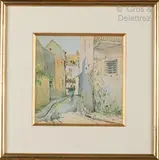 Balade au village by René Leverd, Aquarelle et crayon sur papier signé en bas à droite, sold Jul 2022