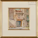 Façade à colombage by René Leverd, Aquarelle sur papier signée en bas à droite, sold Jul 2022