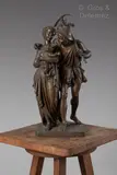 Le jardinier et sa famille by Henry Étienne Dumaige, Epreuve en bronze à patine brune Socle quadrangulaire en marbre et bronze doré, sold Jul 2022