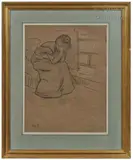 Femme se tenant la tête by René Hermann-Paul, Fusain et pastel sur papier, sold Jun 2022