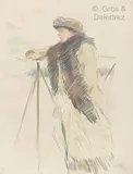 Femme au manteau de fourrure, étude by René Hermann-Paul, Crayon de couleur et fusain sur papier, sold Jun 2022