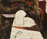 Vol de nuit #1 by Marc Garneau, Huile et collage sur panneau, sold Sep 2019