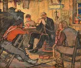 The Doctor (Étude pour Maria Chapdelaine, page 170) by Clarence Gagnon, Gouache et fusain sur papier Étampe de l'atelier Gagnon en bas à droite, sold Sep 2019