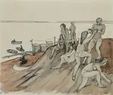 À la plage by Phillip Henry Howard Surrey, Aquarelle et fusain sur papier, sold Sep 2019