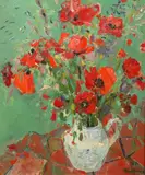 Bouquet de coquelicots dans une cruche by Jacques Truphémus, 1957, Toile signée en bas à droite et datée, au dos, sur le châssis à la craie bleue : N°, sold Dec 2018