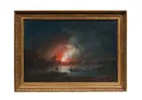 Incendie près d'un port, des personnages au premier plan by Alexandre Jean Noël, Gouache rehaussée à la gomme arabique sur papier marouflé sur toile et monté sur châssis, sold Oct 2016