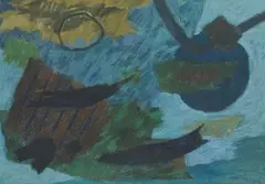 Sans titre fond bleu by Henri Goetz, vers 1965, Pastel, sold Sep 2020