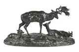 et F. BARBEDIENNE Fondeur Famille de daims by Antoine-Louis Barye, Epreuve en bronze à patine brune signée sur la terrasse, sold Jan 2020