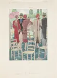 Elegants aux courses, Projet de couverture pour Le Jardin des Modes by Pierre Mourgue, Aquarelle sur papier, sold Dec 2019