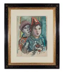 Deux enfants à la corbeille de fruits by Michel Kikoine, Gouache sur papier, sold Dec 2024