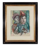 Deux enfants à la corbeille de fruits by Michel Kikoine, Gouache sur papier, sold Dec 2024