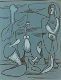 Figures, juillet 1936 by Wolfgang Paalen, Gouache et fusain sur papier bleu, sold Dec 2024