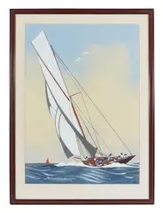 Grand yacht doublant une bouée by Léon Haffner, Gouache au pochoir signée en bas à gauche à l'ancre de marine, sold Dec 2024