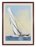 Grand yacht doublant une bouée by Léon Haffner, Gouache au pochoir signée en bas à gauche à l'ancre de marine, sold Dec 2024