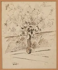 Nature morte au bouquet de fleurs by Albert Gleizes, 1929, Crayon, encre et lavis d'encre sur papier, sold Jul 2024