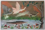 Faune sauvage autour d'un point d'eau" by Jean-Bosco Kamba, 1958, Gouache sur panneau, sold Jul 2024