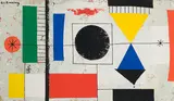Various Forms in Space by B. C. Binning, 1956, oil on burlap on board, sold Jun 2021